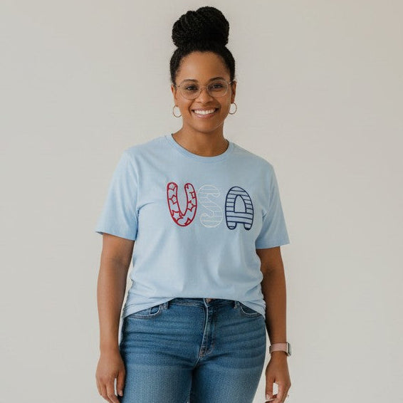 EMBROIDERED USA BOXY TEE