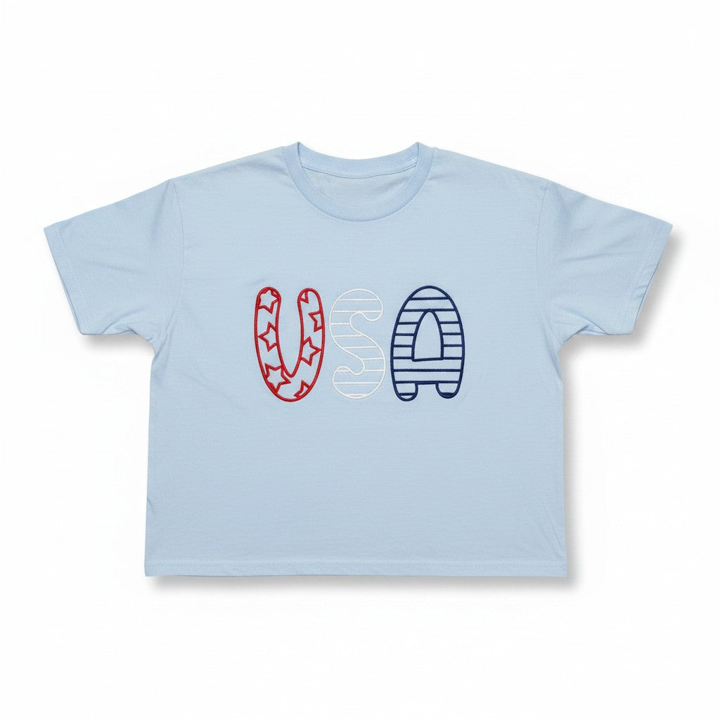 EMBROIDERED USA BOXY TEE