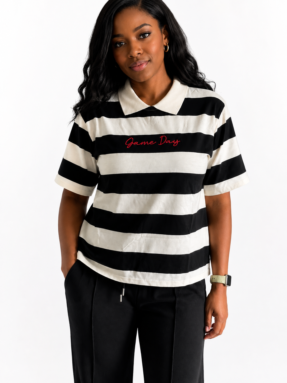 GAME DAY EMBROIDERED RUGBY CROP SHIRT