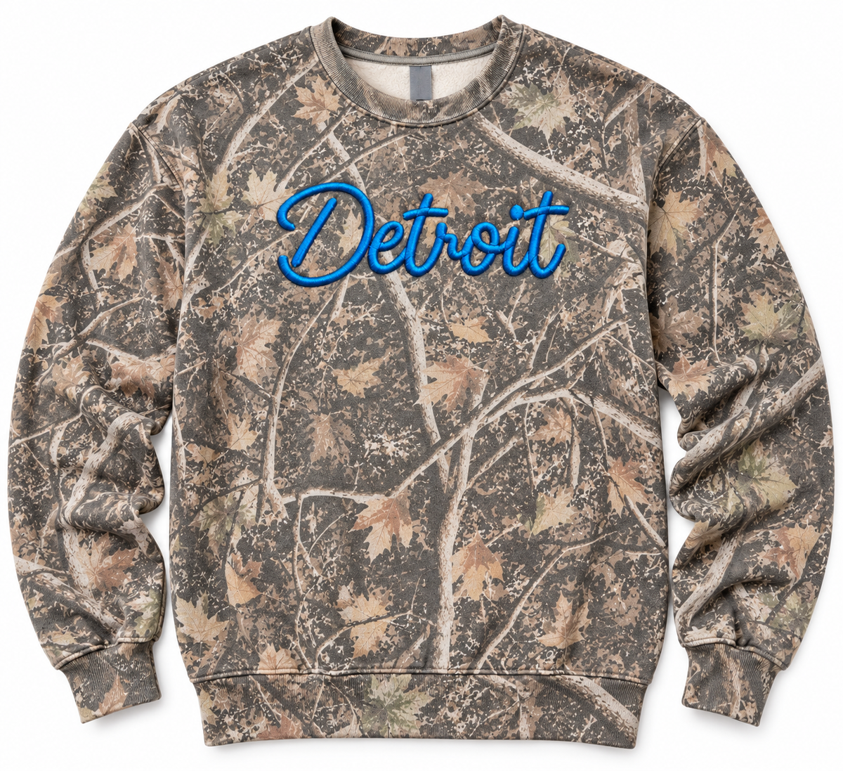 Detroit Camo Puff Embroidered Crewneck