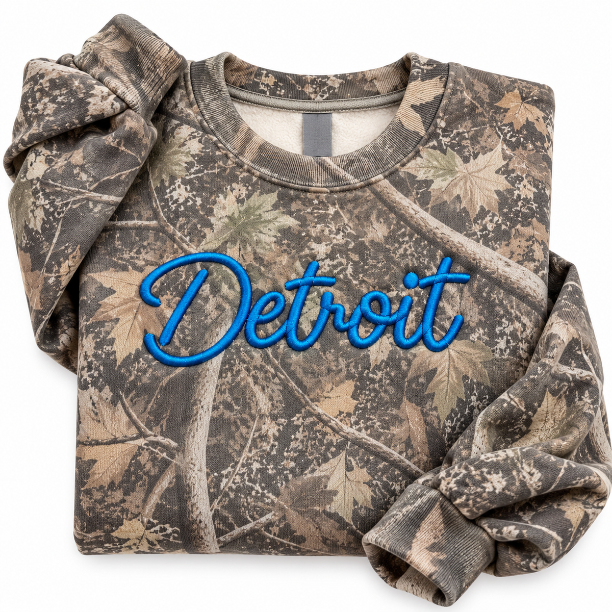 Detroit Camo Puff Embroidered Crewneck
