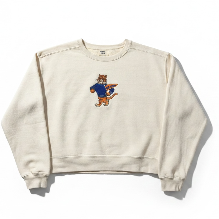 VINTAGE TIGER EMBROIDERED MID LENGTH CREWNECK SWEATSHIRT
