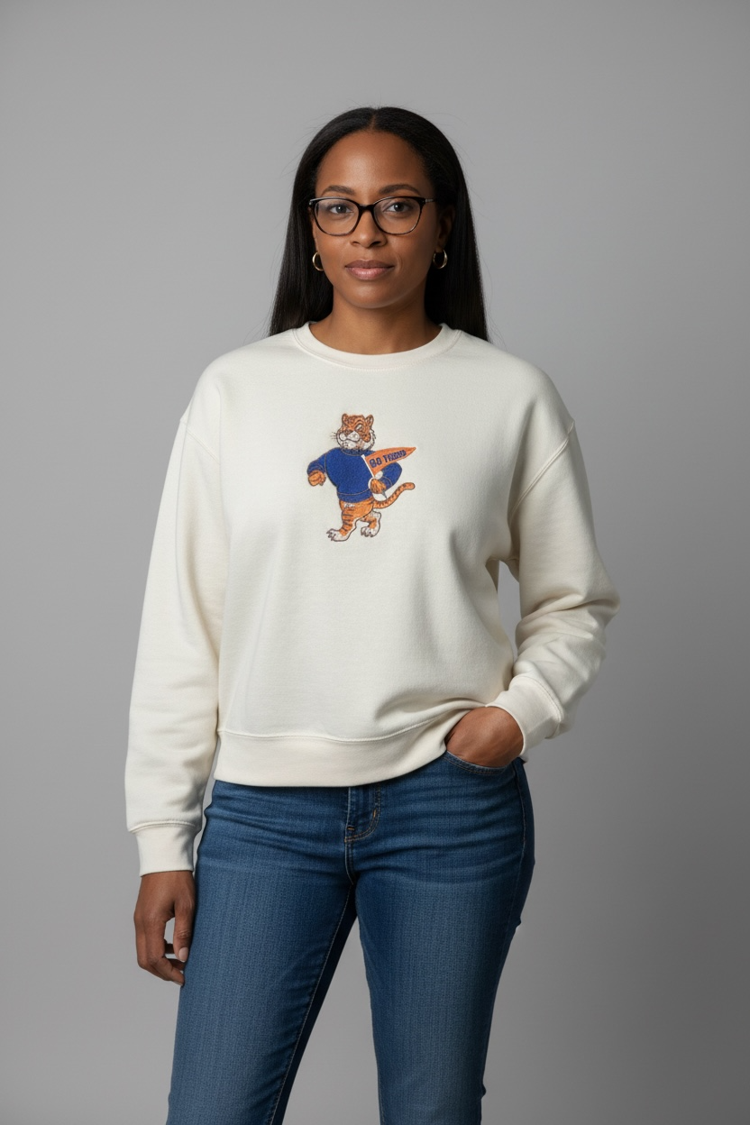 VINTAGE TIGER EMBROIDERED MID LENGTH CREWNECK SWEATSHIRT