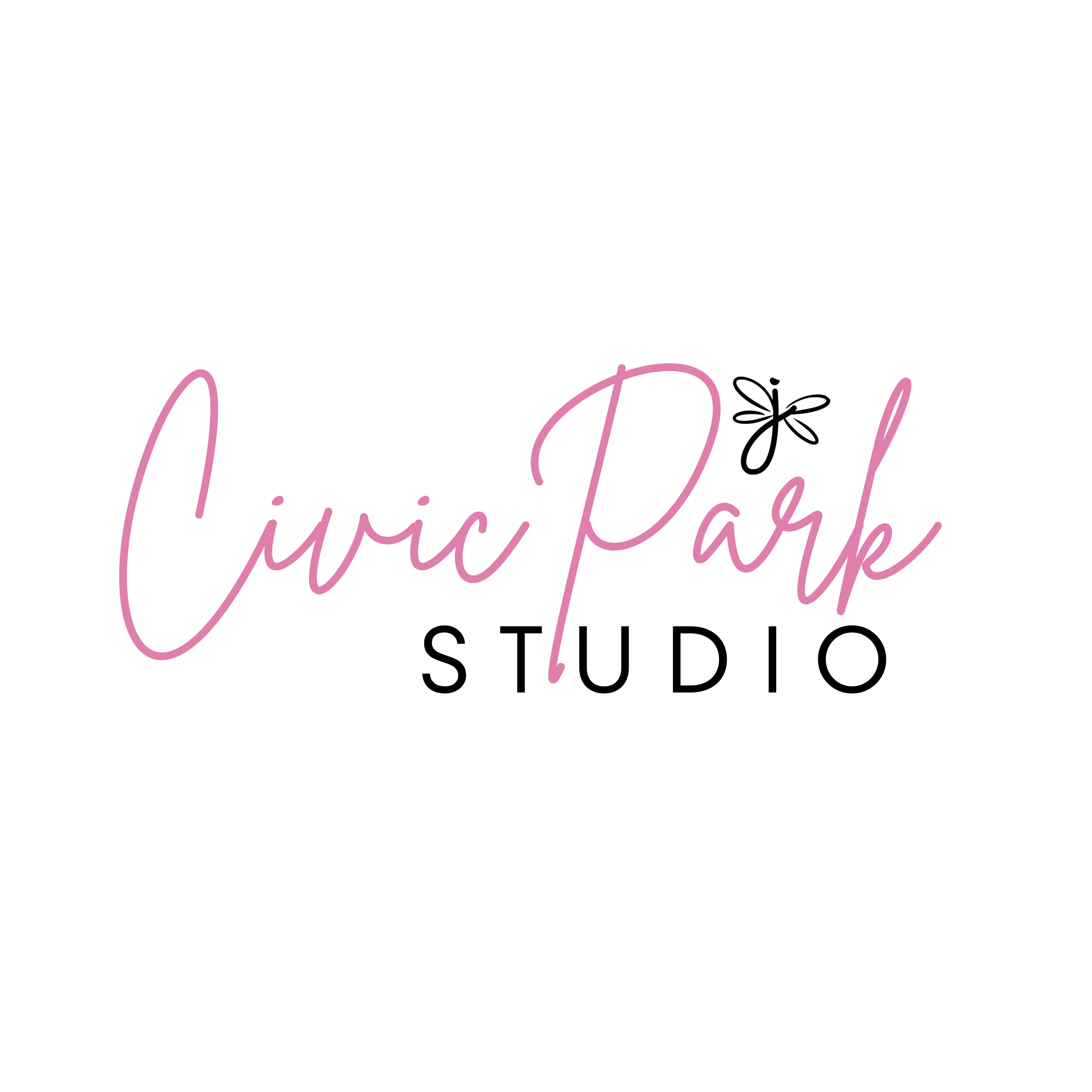 "Civic Park Studio" with a lowercase "j" with butterfly wings above it